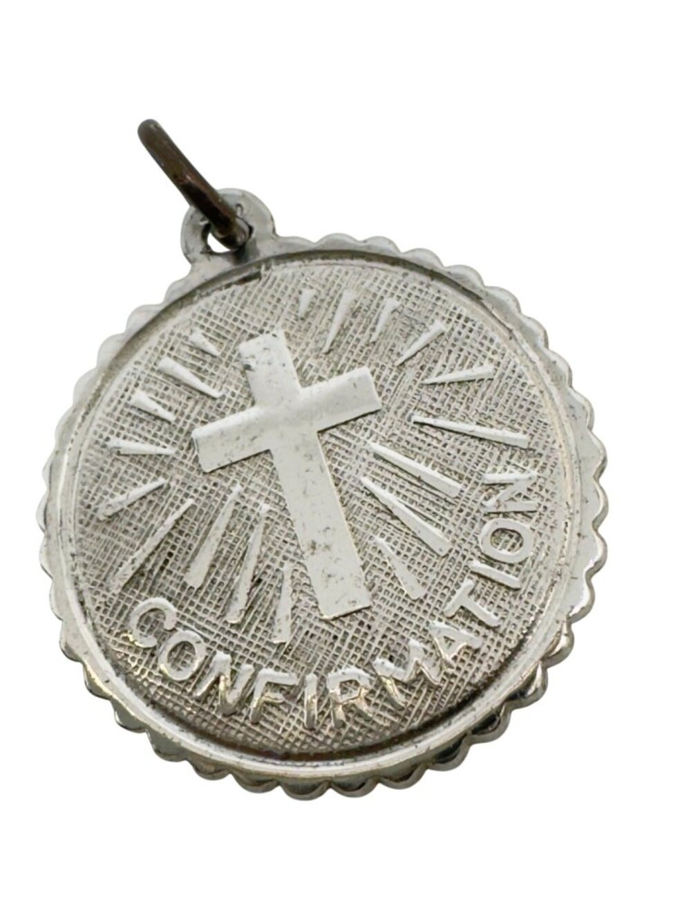 Elco Sterling 925 Silver 50s Confirmation Vtg Round Charm Pendant Scalloped